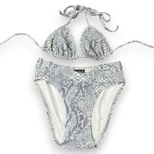 Vintage 1990s deadstock gray snakeskin bikini set